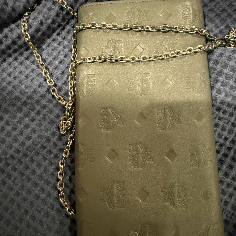 MCM Embossed Gray Leather Clutch - Picture 9 of 9